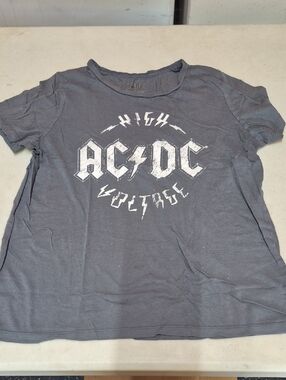 AC/DC Gray Tee with White Distressed Logo